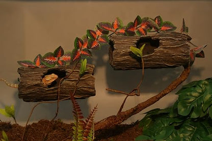 AQUA KT Reptile Tree Trunk Hideout Hollow Log Sleeping Cave for Arboreal Crested Leopard Gecko Lizard Climbing Toys Terrarium Decoration