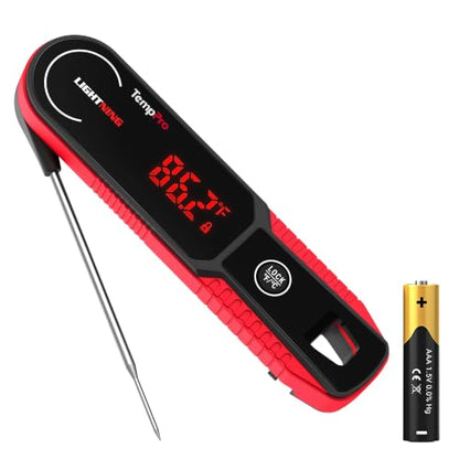 TempPro TempSwift 1 Sec Instant Read Meat Thermometer Digital | Kitchen Food Thermometer with 180° Rotating Display, IP67 Waterproof Cooking Thermometers for Deep Fry Smoker Grill BBQ, Red - color: Red