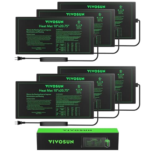 VIVOSUN 6-Pack 10" x 20.75" Durable Waterproof Seedling Heat Mat | UL & MET-Certified Warm Hydroponic Heating Pad for Germination, Indoor Gardening, Greenhouse - style: 10" x 20.75", 6 Pack
