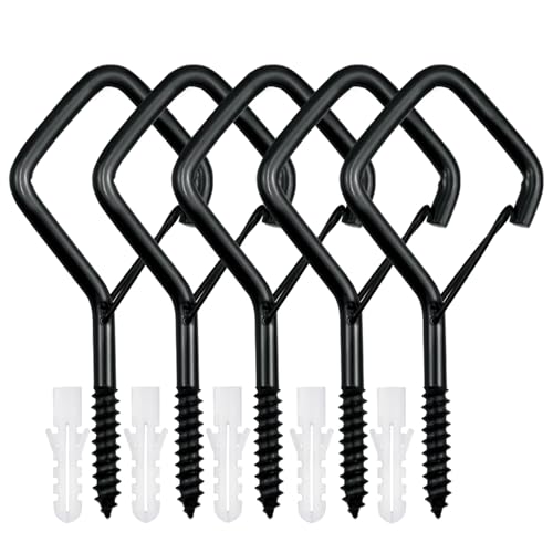 5 PCS Black Eye Screw Hooks, 4 Inch Ceiling Hooks for Hanging Heavy Duty Items with Safety Buckle – Metal Eye Bolt Hooks for Hanging Plants, Wind Chimes, Bird Feeders, String Lights, and More - size: 5 Pieces