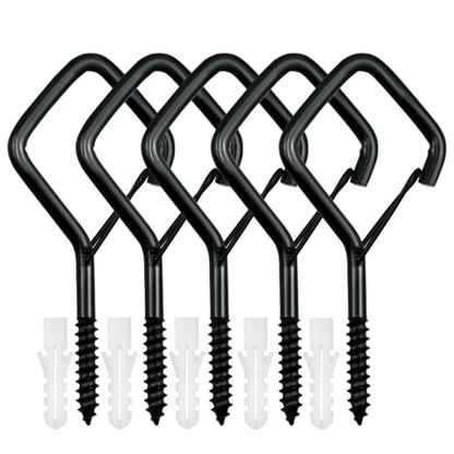 5 PCS Black Eye Screw Hooks, 4 Inch Ceiling Hooks for Hanging Heavy Duty Items with Safety Buckle – Metal Eye Bolt Hooks for Hanging Plants, Wind Chimes, Bird Feeders, String Lights, and More - size: 5 Pieces