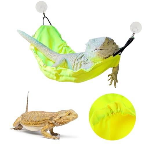 Reptile Hammock Bearded Dragon Lizard Lounger with Suction Cups Bearded Dragon Tank Accessories for Reptology Lizard, Geckos, Snakes, Lguana Reptiles - color: Fluorescent yellow