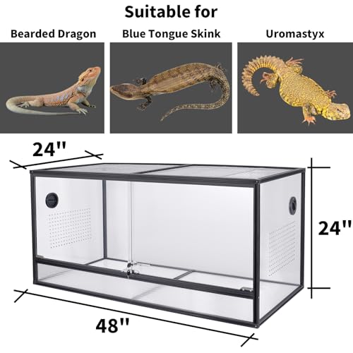 Bearded Dragon Tank 120 Gallon Reptile Terrarium 4x2x2 Ft, Aluminum Reptile Enclosure with 270° View, Mesh Top, Lockable Sliding Glass Doors