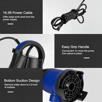 Prostormer 1HP 3700GPH Submersible Sump Pump with Automatic Float Switch | Blue Water Pump, Draining Transfer Clean & Dirty Water, for Pools/Ponds/Gardens/Flooded Cellars/Aquariums/Irrigation - color: Blue