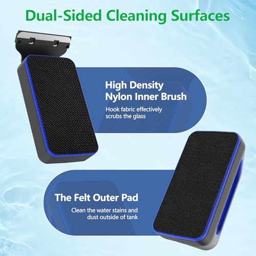 Aquarium Magnetic Glass Cleaner, Floating Scraper, Small | Includes stainless steel and plastic scraper heads for glass and acrylic tanks, plus a soft inner cleaning pad - size: S