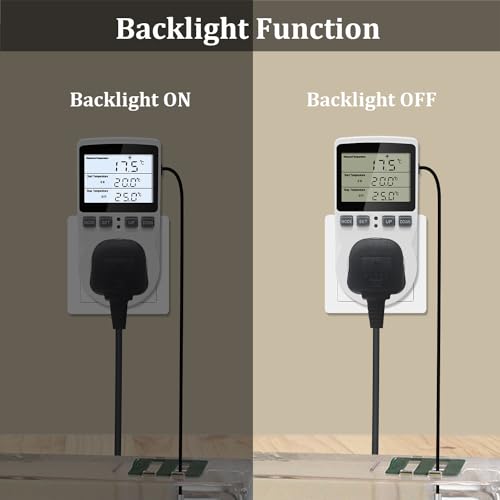 KETOTEK Digital Temperature Controller Thermostat Outlet Plug 120V with LCD Backlight, Heating Cooling Temperature Controlled Outlet 110V 15A with 3m Sensor - style: Backlit Style