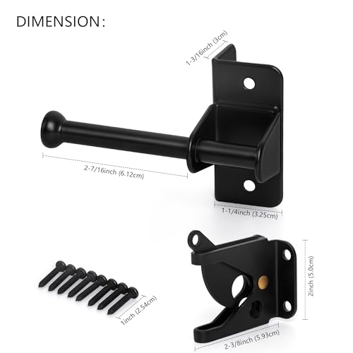 Self Locking Gate Latch for Wooden Fence, Automatic Gravity Latch | For Wood Metal Gate, Heavy Duty Gate Hardware Door Lock for Outdoor Pool, Garden Shed, Black