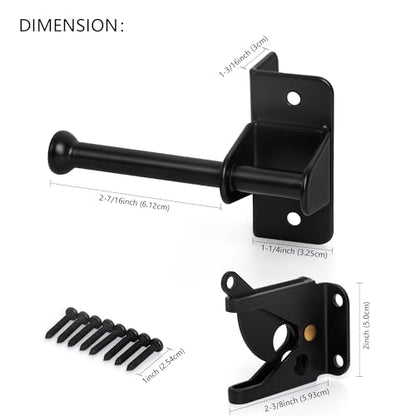 Self Locking Gate Latch for Wooden Fence, Automatic Gravity Latch | For Wood Metal Gate, Heavy Duty Gate Hardware Door Lock for Outdoor Pool, Garden Shed, Black