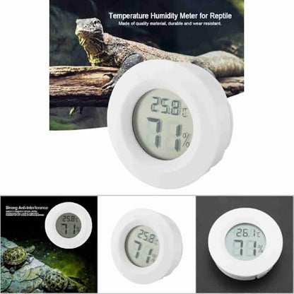 Mini Round Digital LCD Thermometer Hygrometer Portable DesignTemperature Humidity Monitor for Reptile Terrarium(White) - color: White