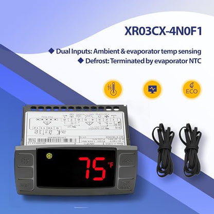 XR03CX-4N0F1 120V Temperature Controller Compatible with Dixell, NTC Probe | 120V 50/60Hz, compatible with Dixell XR03CX-4N0F1, single NTC probe, alarm relay, digital display - style: XR03CX-4N0F1