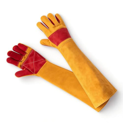 Animal Handling Gloves – Bite-Proof, Multi-purpose, Pet Leather Gloves with Padding - color: Yellow, size: 23.6