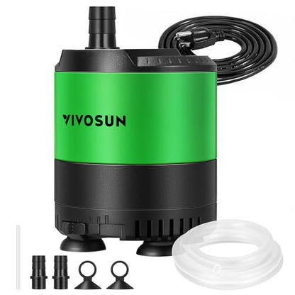 VIVOSUN 210GPH Sub Water Pump for Fish Tank, Pond, Aquarium, Hydroponics | 10W Submersible Water Pump, with Adjustable Flow, 4.9ft Tubing, Additional Ceramic Shaft, and Outlet Adapters, for Fountains - size: 5"×4"-210