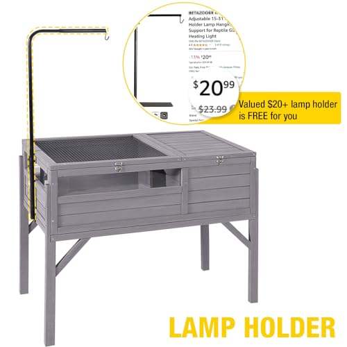 Aivituvin Tortoise Habitat Turtle Enclosure, Wooden Tortoise House Reptile Cage for Small Animals Indoor-Outdoor, Adjustable Lamp Holder Included
