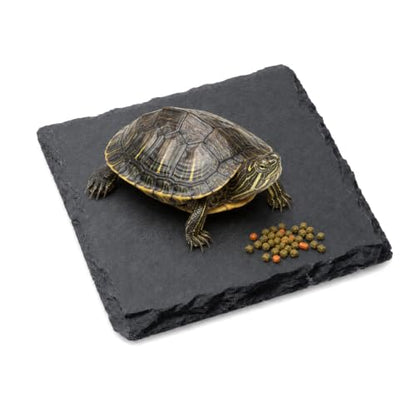 Turtle Basking Platform, Slate Rock for Reptiles | 4×4inch Square Tortoise Basking Platform for Bathing Resting Feeding Habitat Accessories