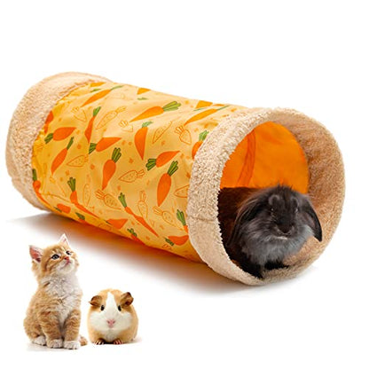 Rabbit Hideout Tunnel, Soft Fleece Foldable Bunny Tube Nest Indoor | Small Pet Play & Sleep Habitat Cage Accessories for Guinea Pig, Hamster, Rat, Chinchilla
