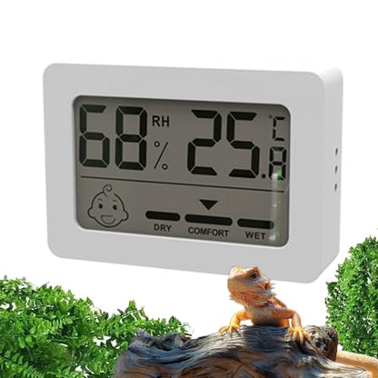 Reptile Thermometer Hygrometer with Climate Comfort Indicator, Fast Accurate LCD Digital Temperature & Humidity Monitor for Terrarium, Bearded Dragon, Gecko, Snake Tank - size: KD40-White