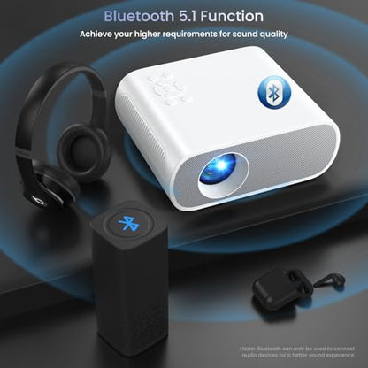 Native 1080P Projector, Mini Bluetooth Portable Movie Projector | Electric Focus, AutoKeystone, Built-in Speaker, Outdoor/Indoor Home Theater, HDMI/USB Compatible with iPhone/Laptop/Xbox/PS5 - style: No system