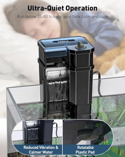 Pawfly 3 W Aquarium Filter, 15 Gallon Fish Tank Filter, 60 GPH Hang on Back Aquarium Filter with Adjustable Water Flow, Sponge, Bio Balls & Extendable Intake Tube, Ultra Quiet HOB Filter - size: 5"× 3.2"