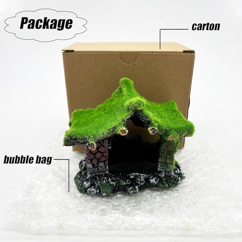 Aquarium Decoration House Resin Hideout Small Betta Fish Shrimp Tank Hide | with moss,Hollow,Small fish tank decoation,Aquarium ornament,Betta fish accessories,Small fish tank cave - size: 1PCS
