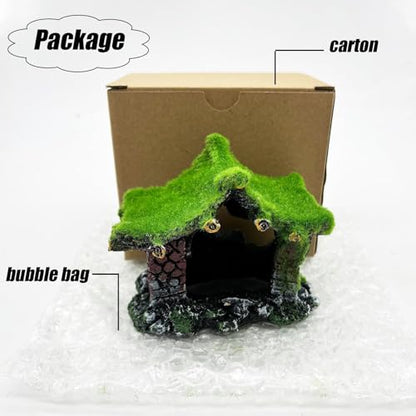 Aquarium Decoration House Resin Hideout Small Betta Fish Shrimp Tank Hide | with moss,Hollow,Small fish tank decoation,Aquarium ornament,Betta fish accessories,Small fish tank cave - size: 1PCS