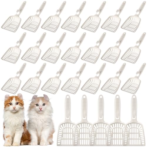 24 Pieces Litter Scoop Bulk for Cats Plastic Pet Kitty Litter Scooper Durable Deep Shovel for Pet Stores Veterinary Clinic, Long Handle White