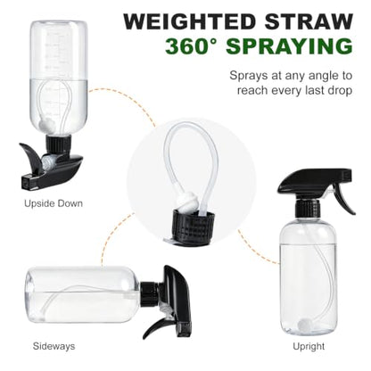 Spray Bottles 16 Oz 2-pack, 360° Any-Angle Spraying, Mist & Stream, Funnel | Professional Heavy-Duty Sprayer Bottles with Measurements & Weighted Straw, Leak-proof for Cleaning Solutions, Planting, Hair - style: 16oz, 2 pack