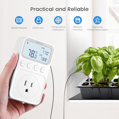 INKBIRD Digital Thermostat Outlet Temperature Controller Outlet Socket Heating/Cooling Control 1200W 10A Backlit Display - size: 1200W 10A