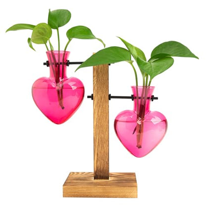 XXXFLOWER Plant Propagation Station Terrarium 2 Pink Heart Shaped Vase | Terrarium Kit Bulb Glass Metal Desk Plant Holder, Retro Air Plants Water Plants, Home Office Decoration - color: Pink