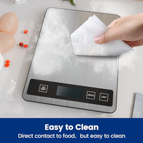 【33 lb & USB Rechargeable】 Digital Kitchen Food Scale Kitchen Scale, Stainless Steel Digital Weight Grams and Oz, Baking and Cooking, 0.1oz/1g Precise, 6 Weight Units (B1)