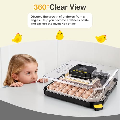 Sailnovo 48 Egg Incubator for Hatching Eggs with Auto Egg Turning, Precision Temp & Humidity Control, 360°Viewing, Egg Candler, Incubator for Chicken Eggs/Duck/Quail,Ideal for Farm/School/Lab,Gray | Precise Temp & Humidity Control，Auto Egg Turning, 360°Vi