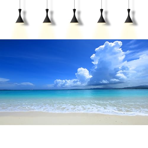 Tropical Beach Aquarium Background Ocean Sea Sandbeach Fish Tank Background Ocean Seascape Terrarium Backgrounds Sunny Blue Sky Clouds Seacoast Ocean Sea Waves Reptile Tank Backgrounds 72x16in - color: Blue, size: 72(W)x16(H)inches/ 180(W)*40cm(H)