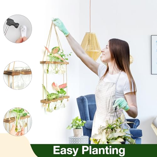XXXFLOWER Wall Hanging Propagation Station 3 Bulb Vase 2 Tiers Brown | Hanging Plant Holder Wall Hanging Planters for Indoor Plants, Wall Decor for Living Room Office - size: Brown-6 Bulb Vase