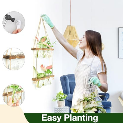 XXXFLOWER Wall Hanging Propagation Station 3 Bulb Vase 2 Tiers Brown | Hanging Plant Holder Wall Hanging Planters for Indoor Plants, Wall Decor for Living Room Office - size: Brown-6 Bulb Vase