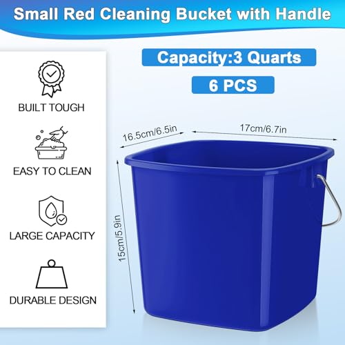 Zhehao 6 Pcs 3 Quart Bucket for Cleaning Small Sanitizer Bucket for Restaurant Square Plastic Pail with Handles for Home, Offices, Commercial Use, Food Service(Dark Blue) - color: Dark Blue