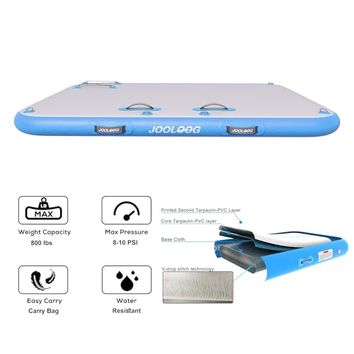 Inflatable Floating Dock Mat,6 inches Thick Inflatable Stable Platform Raft with Storage Bag None-Slip Surface for Lake Beach Pool - color: Blue 10ft x 6 ft x 6in