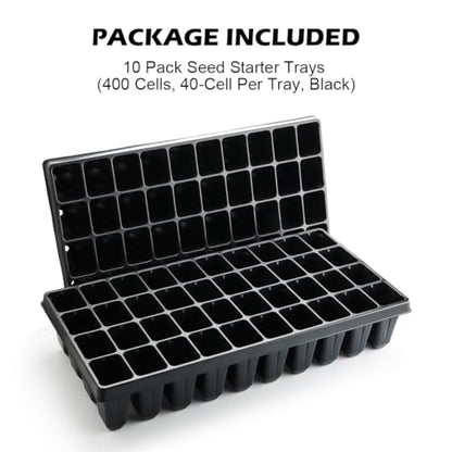 RooTrimmer 10 Pack 40 Cell Seed Starter Trays - Extra Deep 3.9" Plastic Nursery Trays, 20" x 10"，Fits Standard 1020 Flats, for Planting Seedlings, Propagation, Seed Germination and 1020 Flats Inserts - color: Black, size: 40 Cells-10P