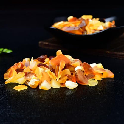 Erliway 7-9mm Amber Healing Crystal Chips for Crafts, 100g | Natural Crushed Crystal Stones Tumbled Chips for Vase Filler Aquarium Gravel, Meditation Chakra Balancing, Candle DIY Making - color: Amber
