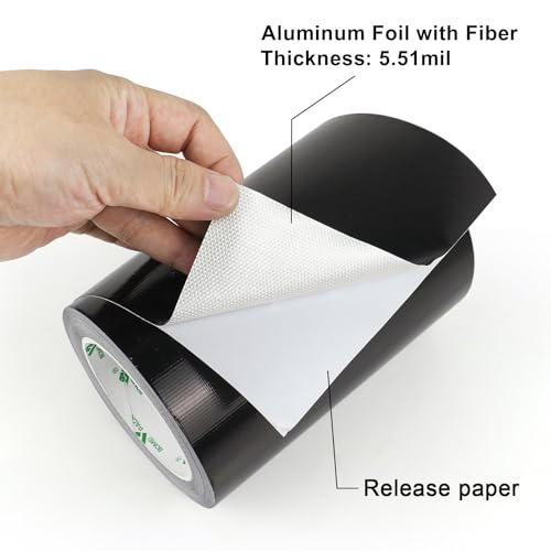 BOMEI PACK Adhesive Black Aluminum Foil Heat Shield Tape Barrier 7in x 66ft, Fiberglass Thermal Insulation Reflective Material High Temp Protection 1 Pack - size: 7inch x 66ft