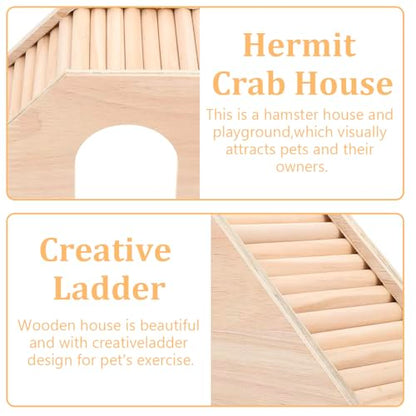 Hermit Crab Hideout with Ramp, Wooden Climbing Toys, Aquarium Ladder Bridge Ramp Toy, Small Animals Tank or Cage Accessories, Hermit Crab Habitat