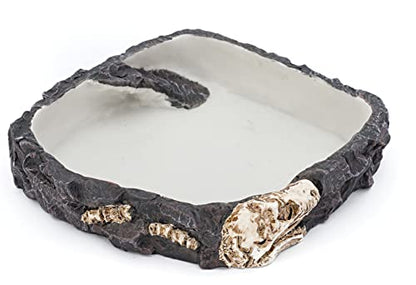 PENN-PLAX Reptology Reptile Fossil Rock Food/Water Dish – Perfect for Bearded Dragons, Geckos, Chameleons, Snakes, Hermit Crabs, and Many More – Large - size: Large