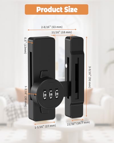 90/180 Degree Keyless Barn Door Lock Latch, Black | 3 Digit Combination Security Latch, Zinc Alloy Mechanical Password Lock for Closet, File Cabinet, Sliding Door, Bedroom - color: Black