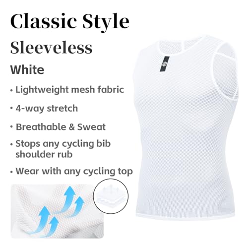 YKYWBIKE Men's Cycling Base Layer Sleeveless Cycling Jersey Men Quick Dry Bicycle Undershirt Mesh Bike Base Layer Vests - color: 2 Packs:white&white, size: Large