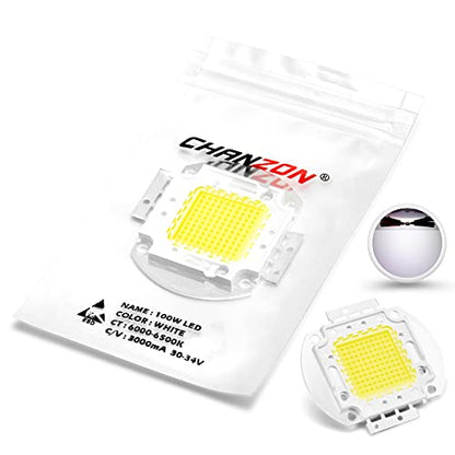 CHANZON High Power Led Chip 100W White 6000K - 6500K | (3000mA / DC 30V - 34V / 100 Watt) Super Bright Intensity SMD COB Light Emitter Components Diode Bulb Lamp Beads DIY Lighting - color: C) White (6000k)