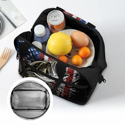 Kids Lunch Bag for Boys American Flag Fishing: Heavy-Duty Main Compartment Holds Full Meal + Drink - Keeps Cool - Good for Outdoor Camping, Fishing Trips & Summer Camp - color: American Flag Fishing
