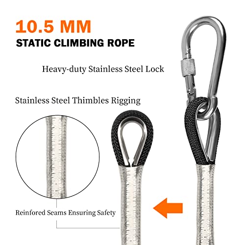 AOLEBA 10.5 mm Static Climbing Rope 10M(32ft) 20M(64ft) 30M(96ft) 50M(160ft) 70M(230ft) Outdoor Rock Climbing Rope, Escape Rope Ice Climbing Equipment Fire Rescue Parachute Rope - color: Black 01, size: 32ft