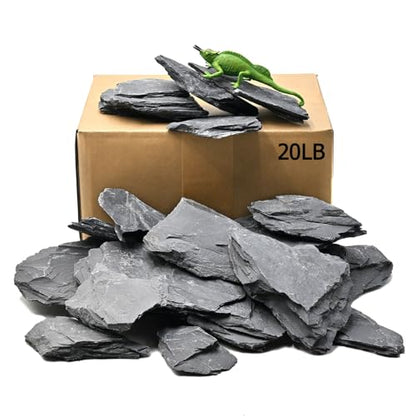 Fish Tank Rock Natural Slate Rocks 2 to 8 inch Aquariums Stone for Aquascaping,Terrariums, Reptile Enclosures,Paludariums,and Gardens-20lb - size: 20lb（2-8'')