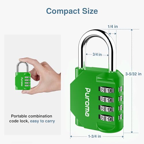 Puroma 1 Pack Combination Lock Locker 4 Digits Combo Padlock Gym Green | For School Gate Fence Toolbox Hasp Storage, Outdoor, Resettable, Weatherproof, Side Window, Crack Cut Resist, Hardened Steel - color: Green