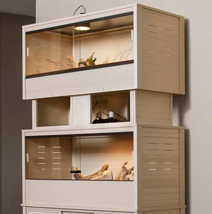 New Age Pet ECOFLEX Two Large Reptile Enclosures with Matching Stacker and Cabinet Stand Set in Maple - color: Maple, size: Large