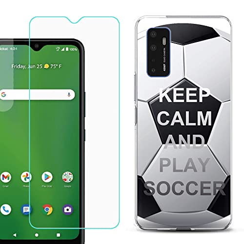 Slim-Fit Gel TPU Phone Case Compatible with Cricket Dream 5G, with Tempered Glass Screen Protector - Keep Calm Soccer