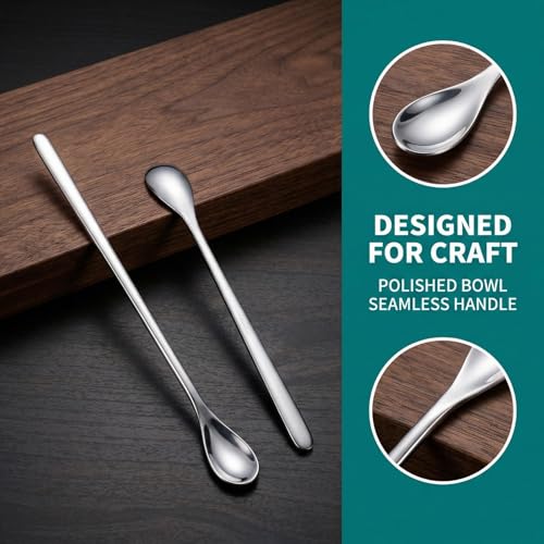 6Pcs Stainless Steel Long Handle Spoons, 2-Size Mixing Spoons for Coffee, Dessert, Honey, Cocktail & Kitchen Use (silver,3-pack 13cm +3-pack 23cm) - color: Silver, size: 3-pack 13cm +3-pack 23cm